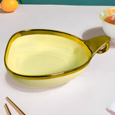 Luxury Cream Triangular Ceramic Serving Bowl – Gold Rim & Hook Handle, 19cm Deep Dish